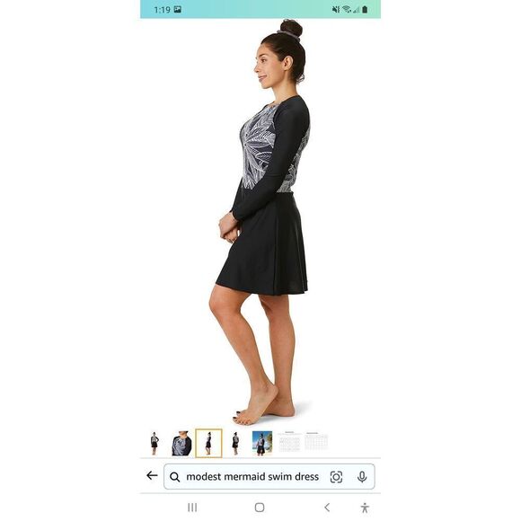 New Size 8 Modest Mermaid Monochrome Modest Swim Dress SPF50+ Black White NWOT - Picture 4 of 10